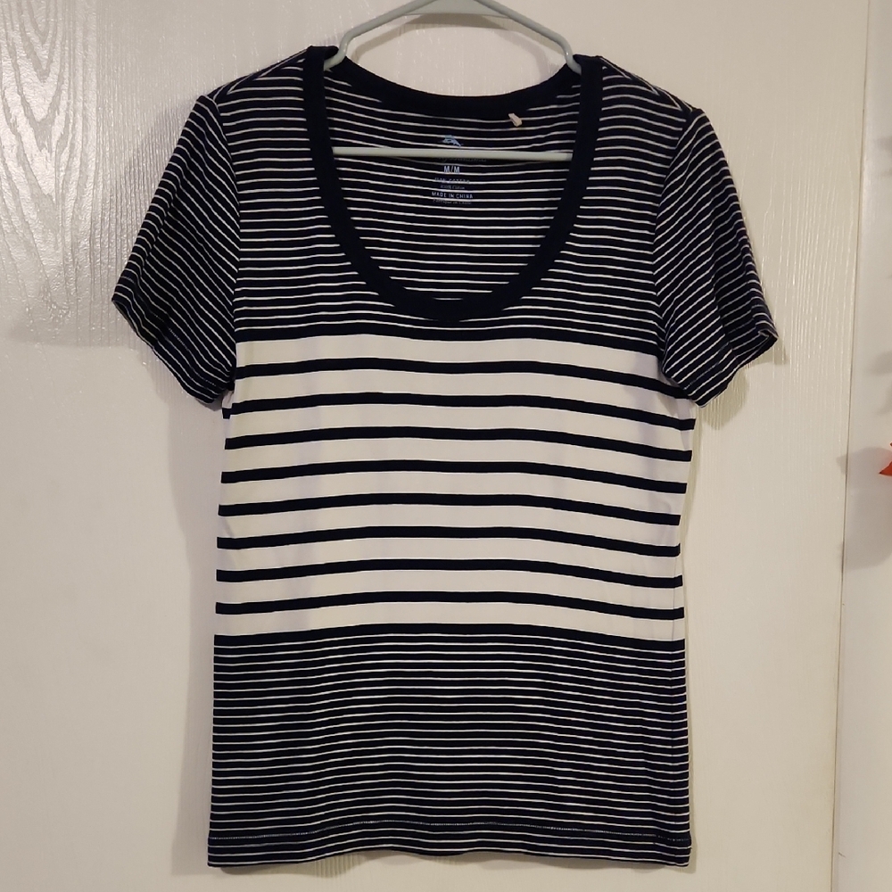Tommy Bahama Black and White Striped Tee